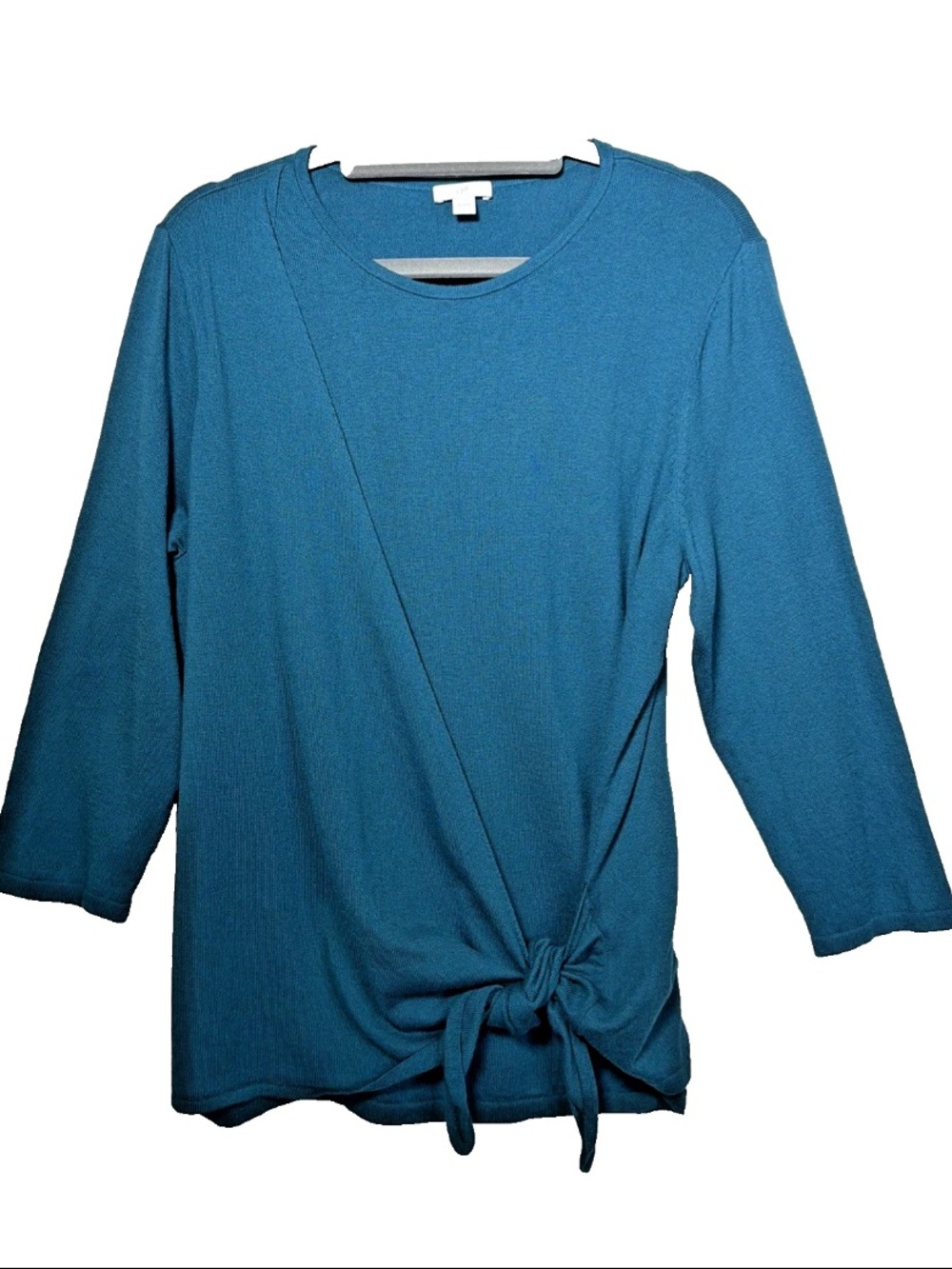 J. Jill Sweater Women's Size Large Teal Persian Blue Draped Side Tie Pullover